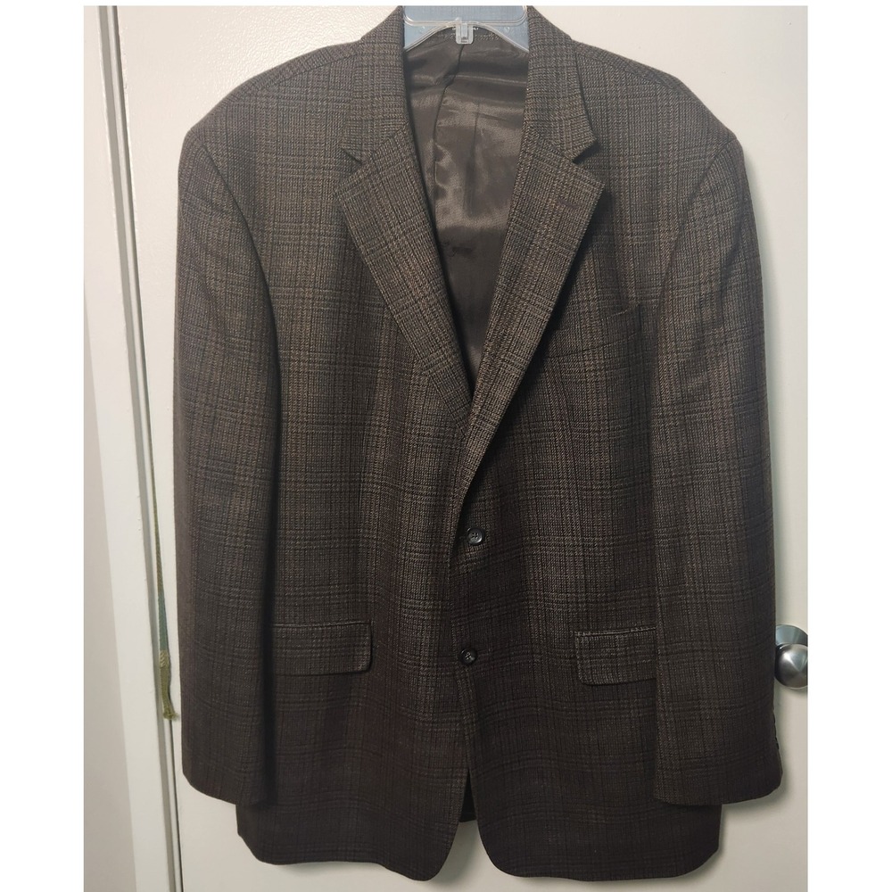 Oscar de la Renta Men's Brown Sportscoat Blazer Lambswool Cashmere Blend 46L